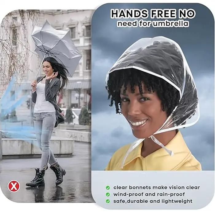 Chapeau de pluie transparent réutilisable imperméable à large bord pour femme