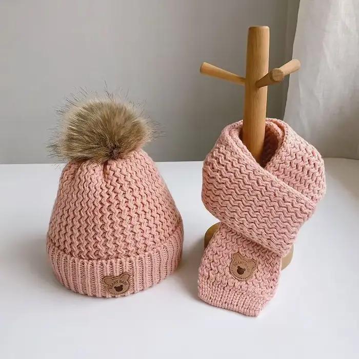 Ensemble bonnet et écharpe ours mignon pour bébé