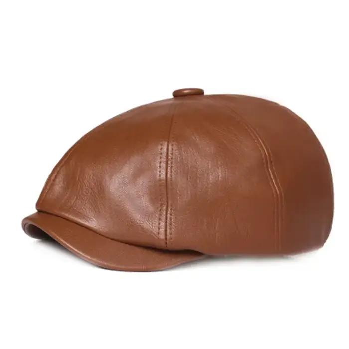 Béret octogonal en cuir pour hommes et femmes