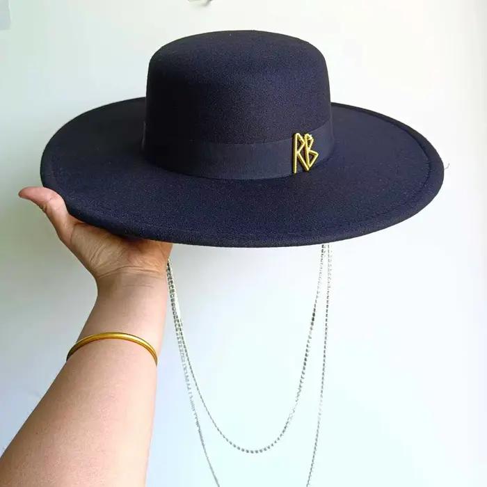 Canotier chapeau plat Fedora femmes automne et hiver vacances diamant rayé