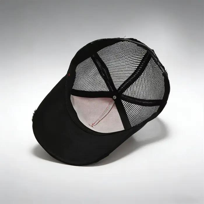 Casquette de camionneur en maille noire effet vieilli imprimé montagne pour homme et femme activités plein air style sport et urbain универсальное головное убор из нейлона с эффектом старения и принтом гор в стиле спорта и города для мужчин и женщин