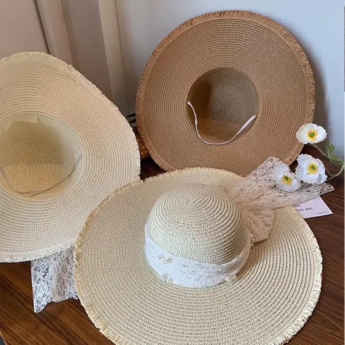 Chapeau de soleil en dentelle à nœud pour femme