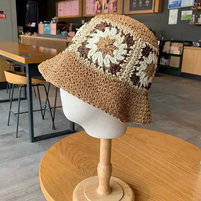 VISROVER tissé à la main raphia paille arc-en-ciel chapeau de soleil pour dames vacances d'été plage