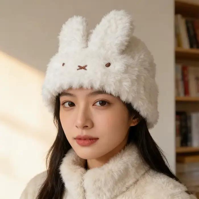 Chapeau tricoté blanc série Miffy