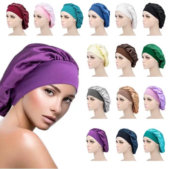 Bonnet de nuit large en satin pour femme