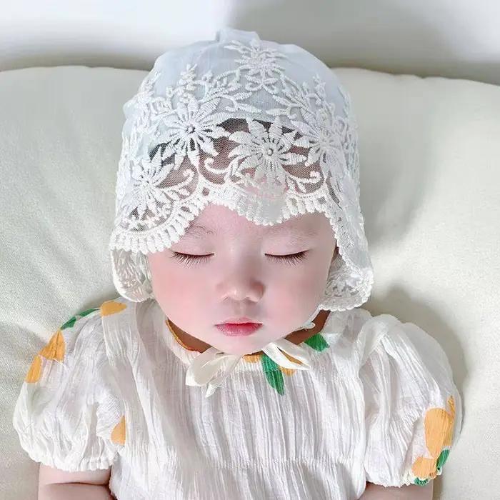 Chapeau d'été en dentelle brodée fleurs bébé fille unisexe maternité 0-12 mois accessoire photo nouveau-né confortable