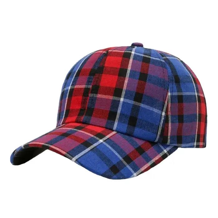 Chapeau décontracté pour femme printemps été à carreaux tendance protection solaire en coton polyester calotte ronde bord flexible occasionnels décontractés