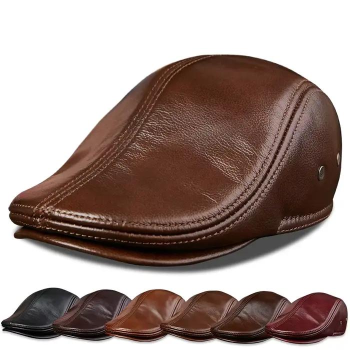 Bérets en cuir de vachette véritable pour hommes