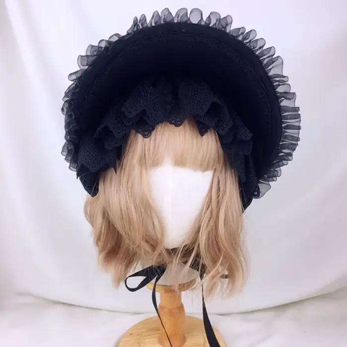 Bonnet gothique Lolita pour filles casquette de cosplay demoiselle d'honneur couvre-chef vintage victorien multicouche en dentelle pour cosplay occassions spéciales