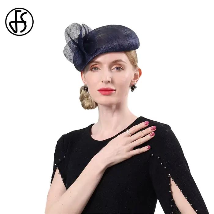 Béret Sinamay élégant bleu marine