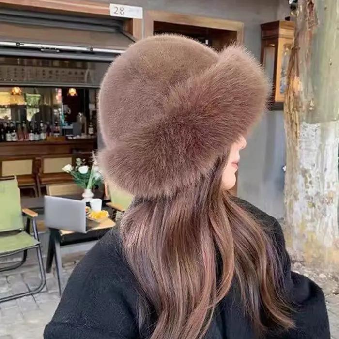 Chapeau seau en fausse fourrure pour femmes