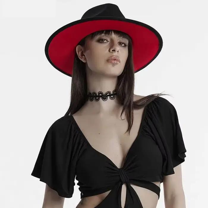 QBHAT Chapeau Fedora bicolore femmes hommes à large bord feutre Jazz