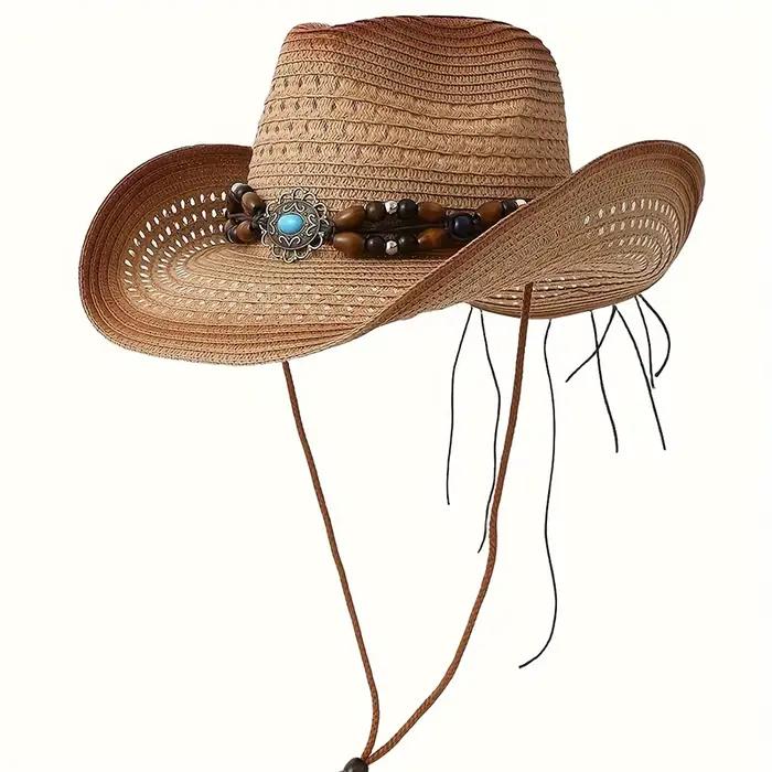 Chapeaux de Cowboy en paille perlé décoratif pour femmes et hommes