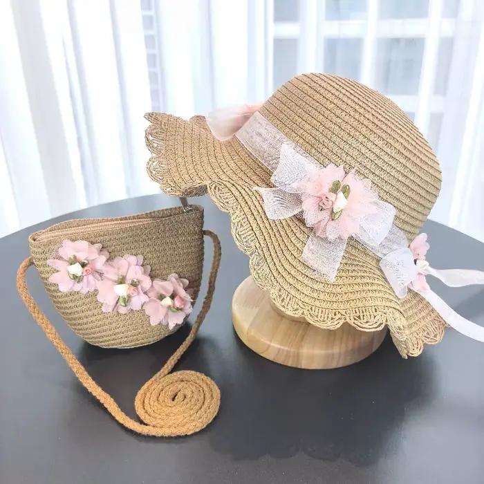 Chapeau de paille 2 pièces pour filles