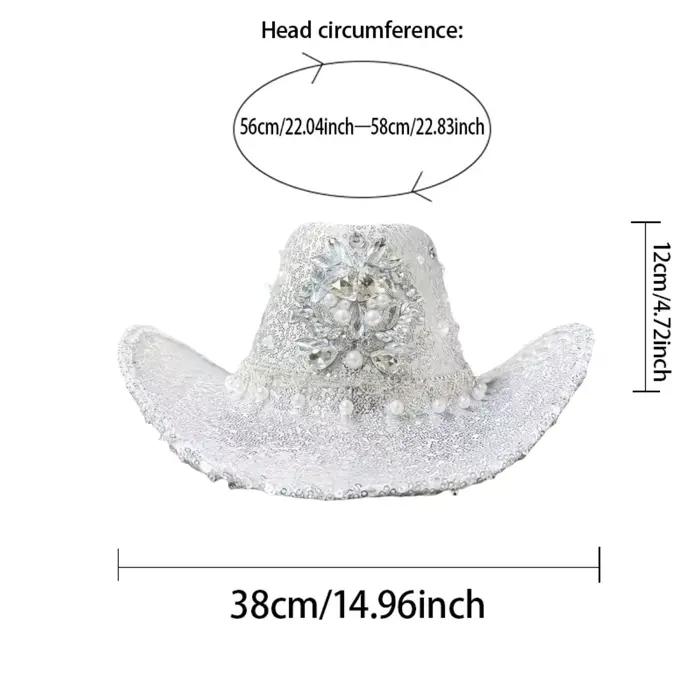 Argent Western Cowboy Chapeau Strass Homme - Vintage