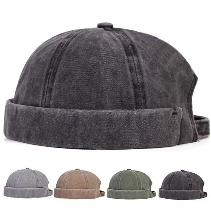 Casquette sans visière en denim délavé