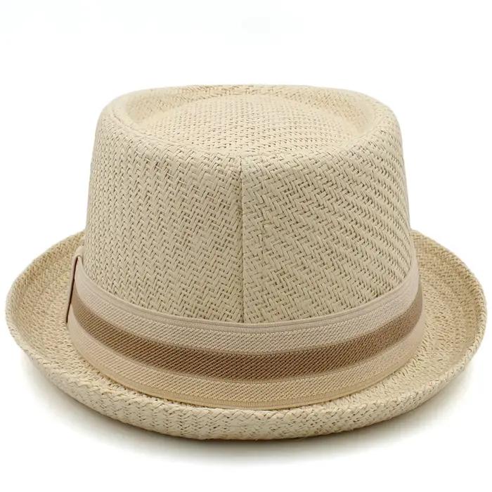 Men Women Classical Straw Pork Pie Hats Fedora Sunhats Trilby Caps Summer Boater Street Outdoor Travel Party Size US 7 1/4 UK L