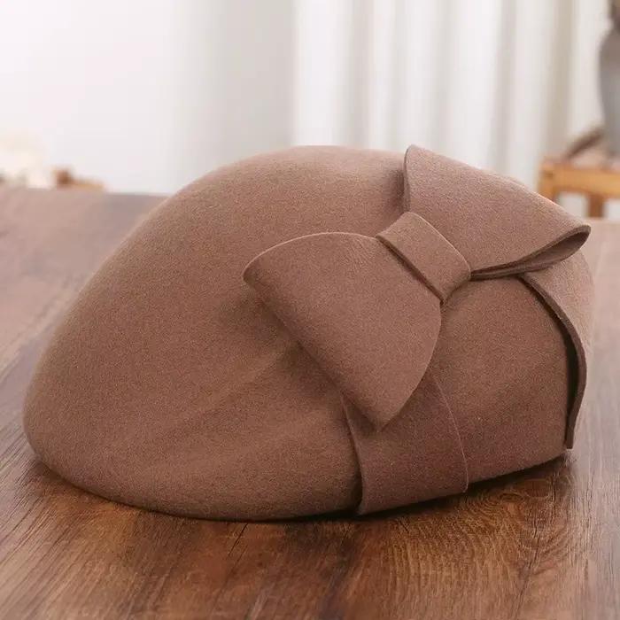 Bérets en laine élégants à double nœud en tulle pour femmes