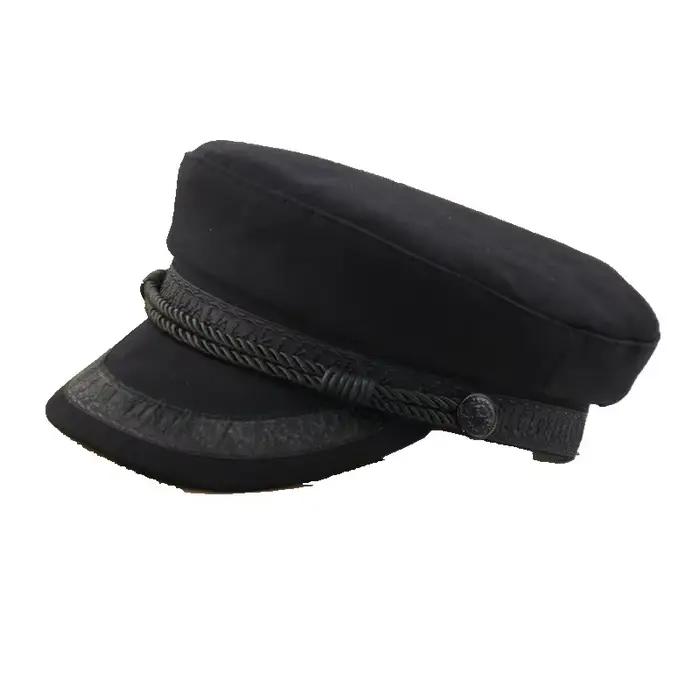 Casquette de capitaine grande taille noire à dessus plat – Chapeau pour homme à grosse tête