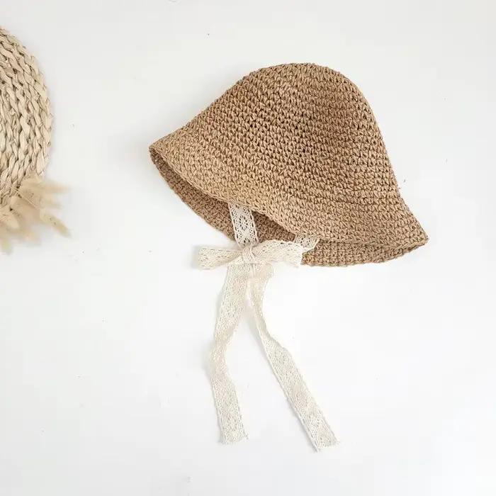 Mode dentelle bébé chapeau été paille arc