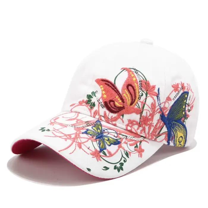 Casquette de Baseball Brodée Papillon en Coton pour Femme et Fille