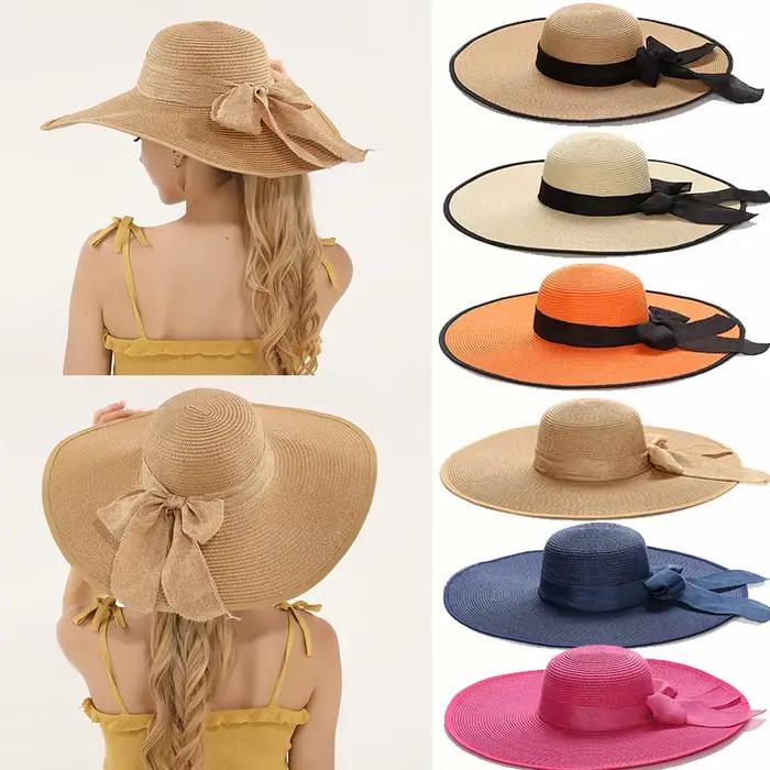 Chapeaux de paille de plage à large bord de 15CM pour femmes