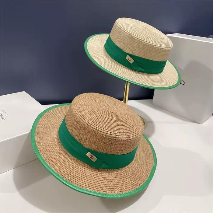 Chapeau de paille en cuir vert pour femme