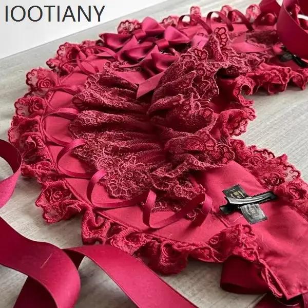 IOOTIANY Original gothique Lolita bordeaux dentelle chapeau femmes rétro victorien élégant ruban pansement thé fête plage plat chapeaux 2026