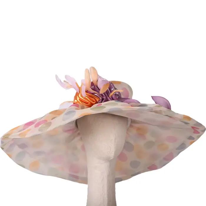 Chapeau de soleil en organza floral pour femme avec large bord