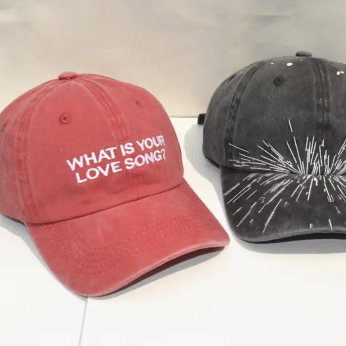Casquette de baseball brodée 'What Is Your Love Song' en coton délavé