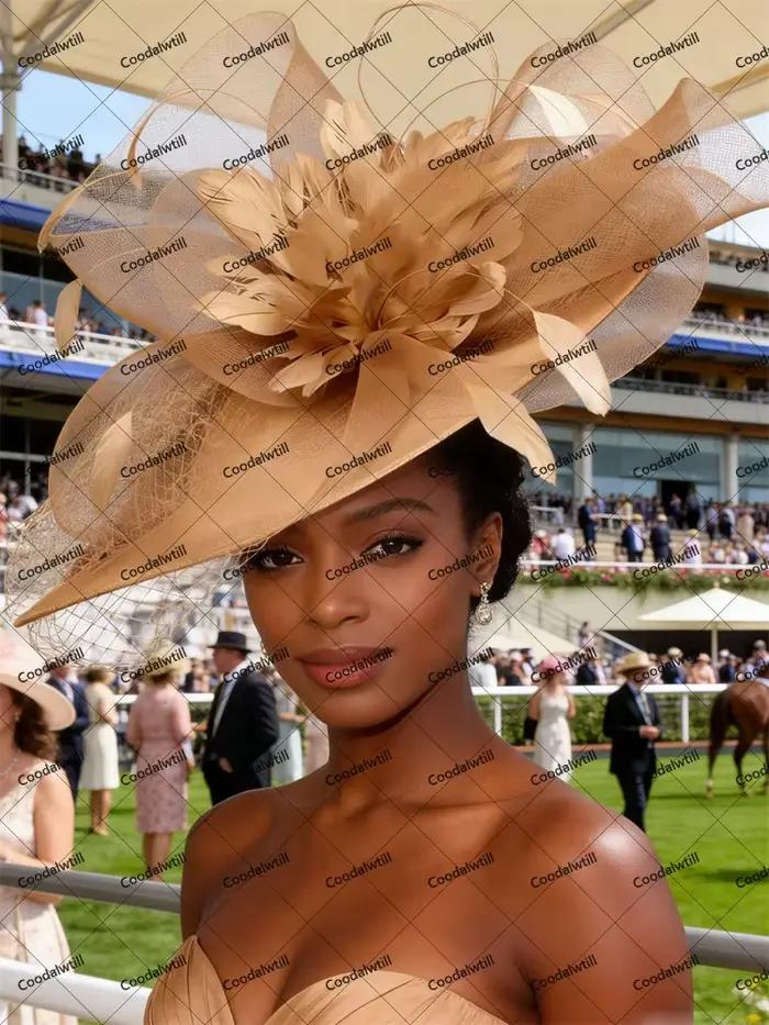 Voiles marron grand Kentucky Fascinator Chapeau femmes dames course casque mariée fête de mariage Royal Ascot