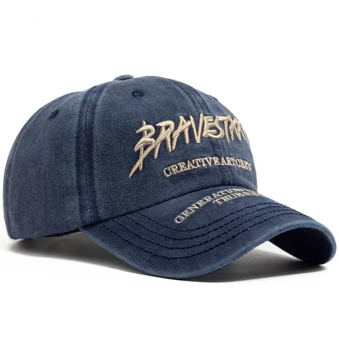 Casquette de baseball rétro en coton délavé brodé pour femme