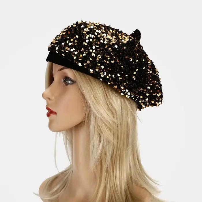 Béret à paillettes Vintage pour femmes