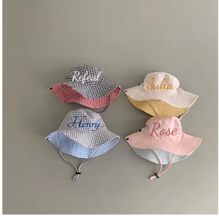 Chapeau de pêcheur personnalisé en coton pour enfants de 4 à 6 ans, reversible avec motifs plaid, pour occasions extérieures et intérieures