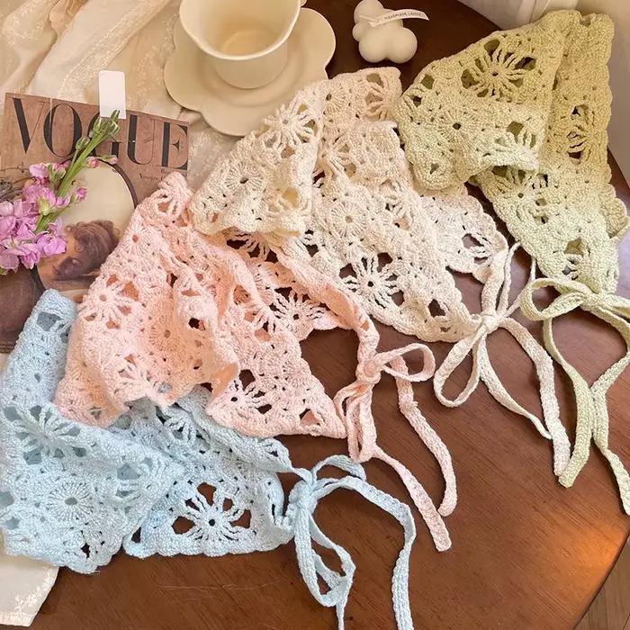 Mode tricoté foulard chapeau français Style pastorale Triangle bandeau à la main Crochet
