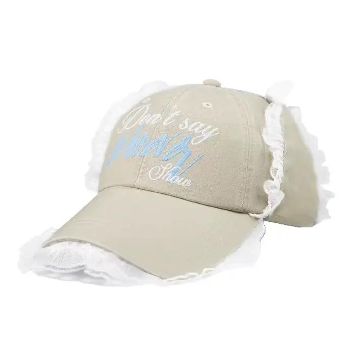 Casquette de baseball vintage américaine brodée avec lettres et dentelle lavée pour femme – Printemps-Été – Style urbain polyvalent