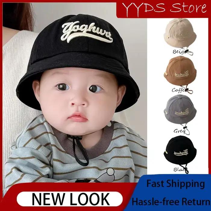 Chapeau brodé Alphabet pour bébé, chapeau de pêcheur en coton et polyester, pare-soleil élégant pour enfants de 1 à 3 ans, pour sorties printanières et automnales
