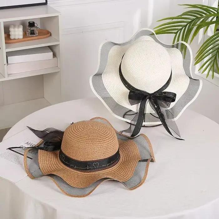 ❃ Chapeau de paille à bord plat tendance pour filles