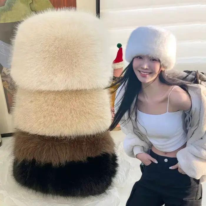 Nouveau chapeau d'hiver en fourrure moelleuse pour femme