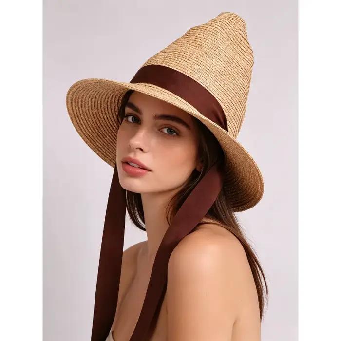 Chapeaux de soleil en paille à large bord pour femmes