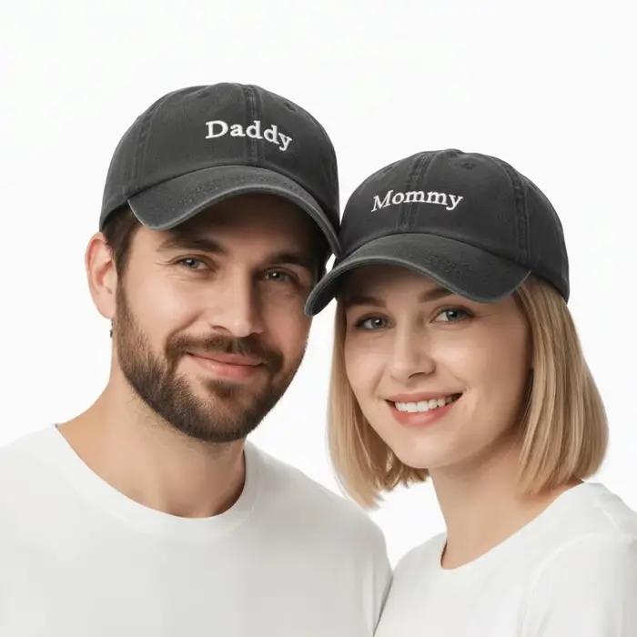 Casquette de baseball vintage brodée « Papa & Maman » en coton réglable