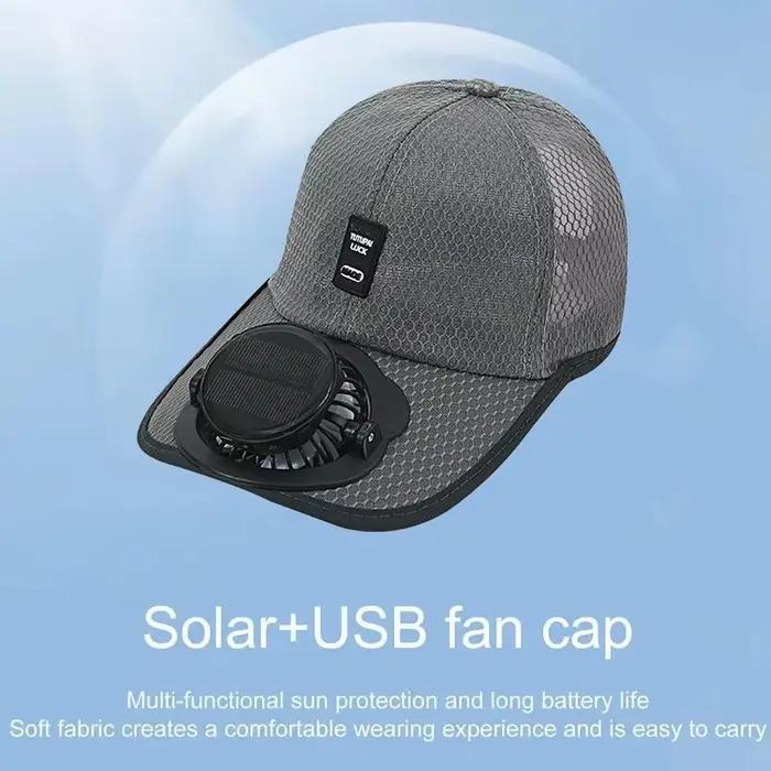 Casquette de baseball respirante anti-UV avec ventilateur solaire rechargeable par USB
