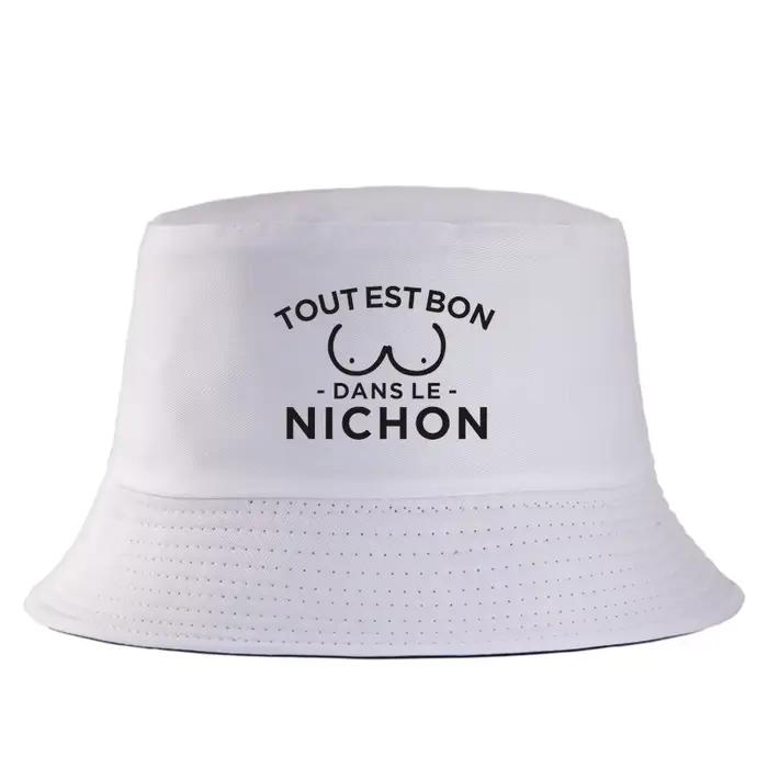 Casquette de pêcheur avec citation drôle en français « Tout est bien dans le nichon »