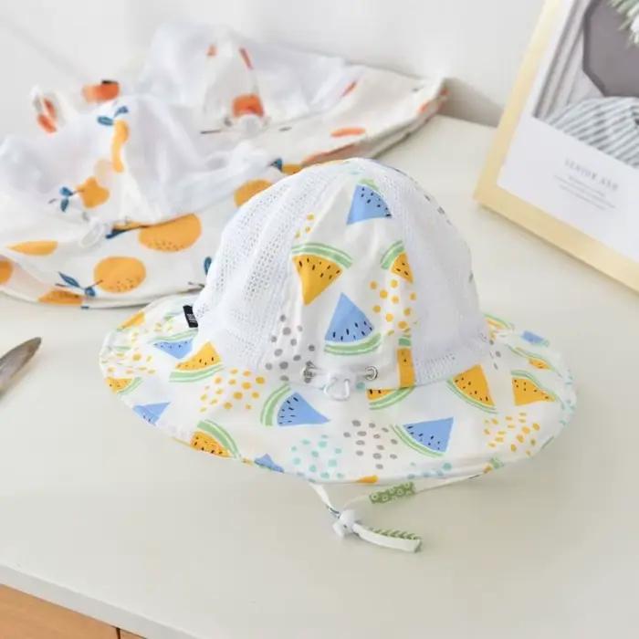 Chapeau de soleil pour enfants à motif de dessin animé, fin, à large bord, casquette de pêcheur pour bébé, imprimé fruits, réglable, pour les voyages en plein air