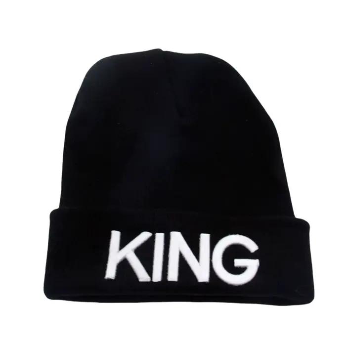 Nouveau Style roi Stretch tricot chapeau reine broderie hommes et femmes Couples automne hiver chaleur bonnets Skullies Skullcap Gorras