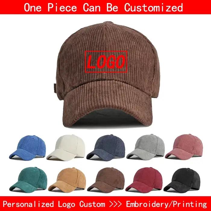 Concevez votre propre logo Casquettes de baseball en velours côtelé Hommes Femme Chapeau