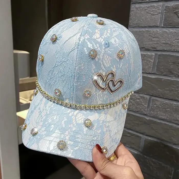 Casquette de Baseball en forme de cœur en strass pour femmes et filles