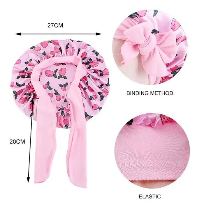 Bonnet de douche en satin pour garçon et fille, chapeau de sommeil avec dessin animé pour enfants de 1 à 3 ans, matériau polyester, confort douillet pour le bain et le sommeil