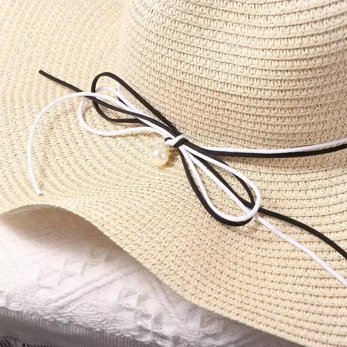 Chapeau de paille tendance style français avec perles