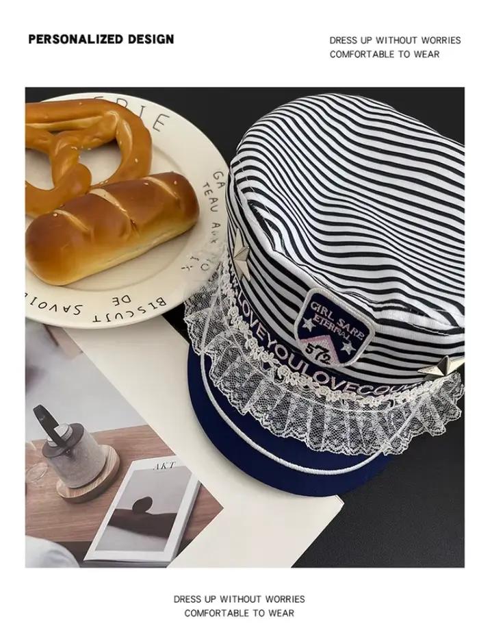 Chapeau femme octogonal rétro marin blanc polyvalent pour vacances et occasions spéciales